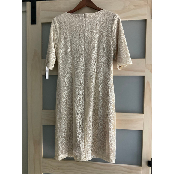 AGB Cream Lace Sheath Dress Short Sleeve Lined Women’s Size 12 NWT - Picture 2 of 8